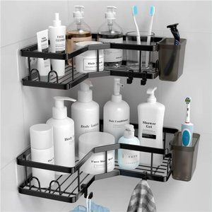 2 Pack Adhesive Shower Corner Organizer Shelves, No Drilling Stainless Steel